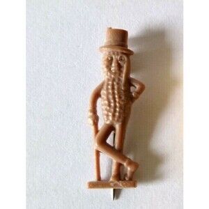 Mr Peanut Brown Lapel Pin Badge Planters Nuts Pinback Original Plastic 1950's
